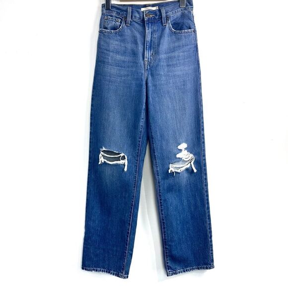Levi’s Blue High Waisted Straight Distressed Jeans Sz 25 - Picture 3 of 16
